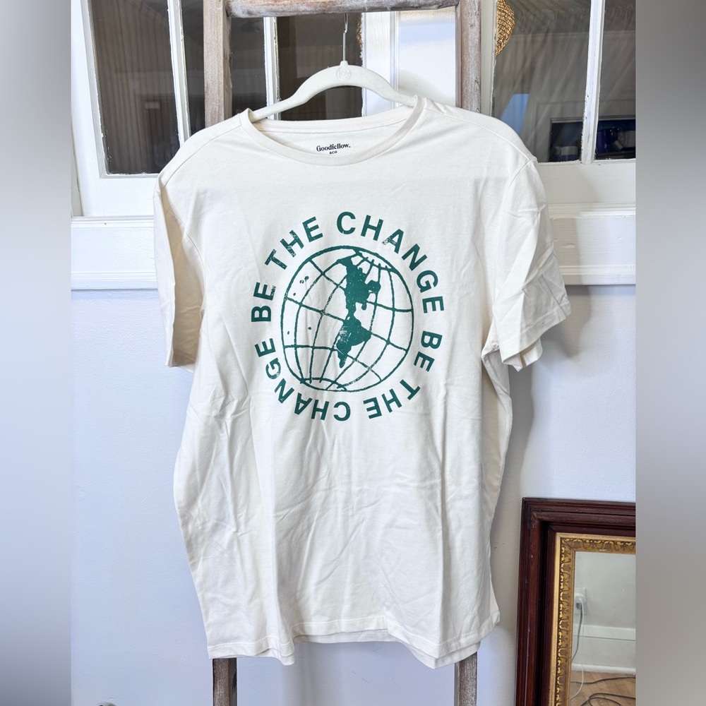 Goodfellow & Co Cream Tee with Green World Graphic